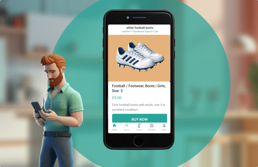 Man viewing football boots product listing on his smartphone via the Grassboots app